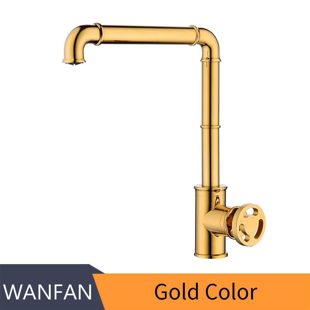 Kitchen Faucets Retro Industrial Style Gold Brass Crane Bathroom Faucets Hot and Cold Water Mixer Tap Torneira WF-20B05K