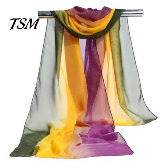 Lady Scarf Women Summer Color Matching Thin Soft Breathable Sunshade Shawl Anti-UV Chiffon Neck Decoration Clothes Accessory