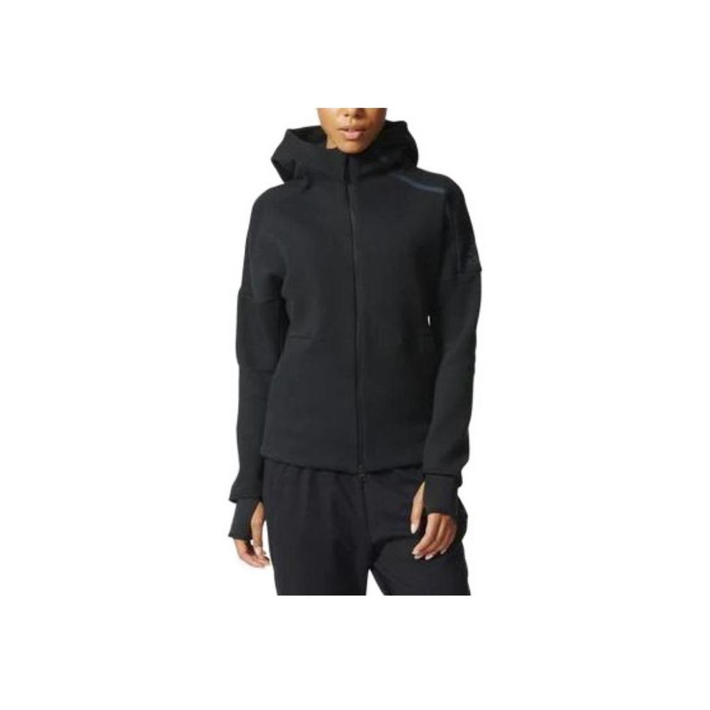 Adidas Однотонная повседневная куртка с капюшоном и длинными рукавами, женская куртка черного цвета S95345