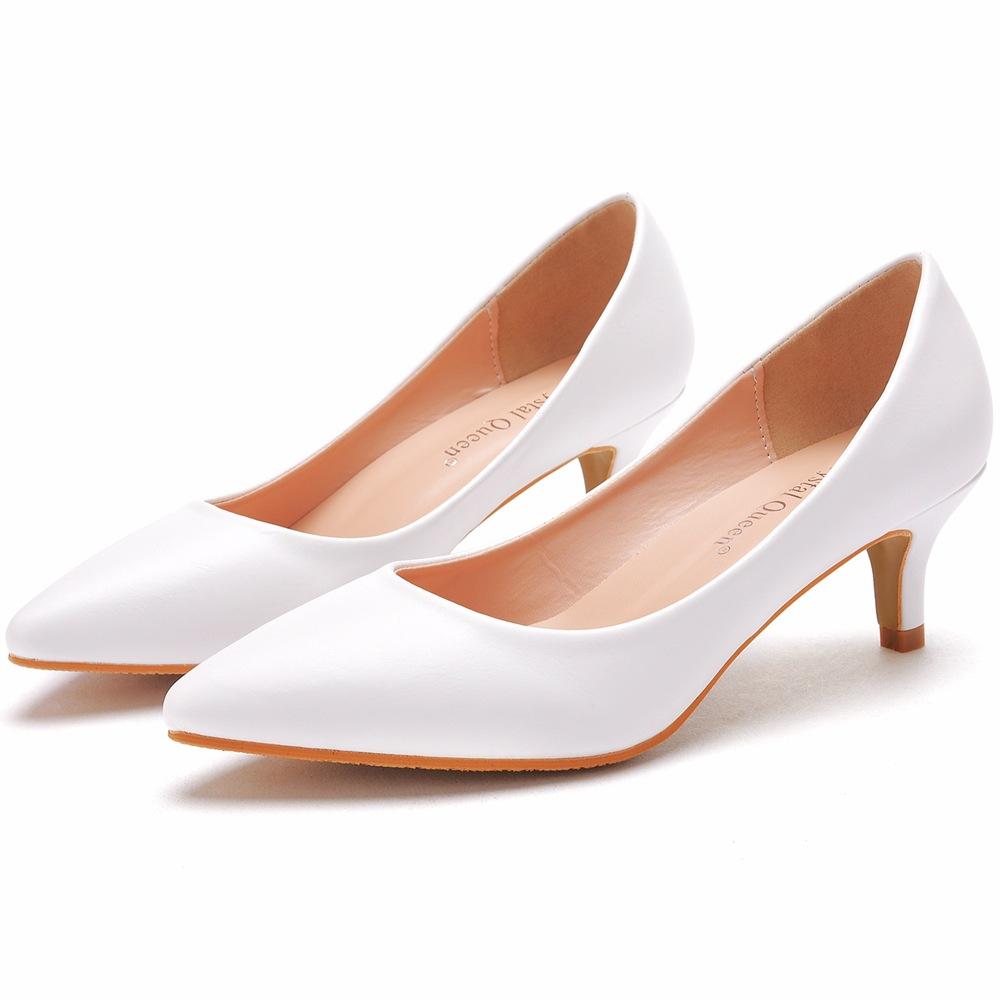 5cm Shallow Mouth Pointed Toe Single Shoes Low Heel Mid-heel Single Shoes Shallow Mouth Occupation White High Heels Commuting Workplace Women's Shoes