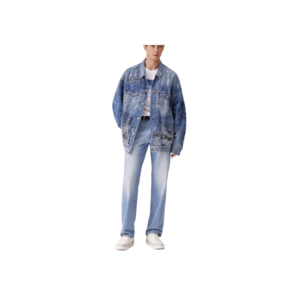 Levis Свободная Джинсовая Куртка с Мягким Воротником на Одной Пуговице с Длинным Рукавом Мужские куртки Светло-Голубая 0016Y-0005