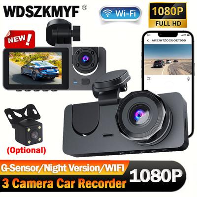 3-канальный видеорегистратор для автомобиля 1080P Видеорегистратор WIFI APP Видеорегистратор Автомобильный видеорегистратор Камера переднего и заднего вида Ночное видение Автомобильные аксессуары