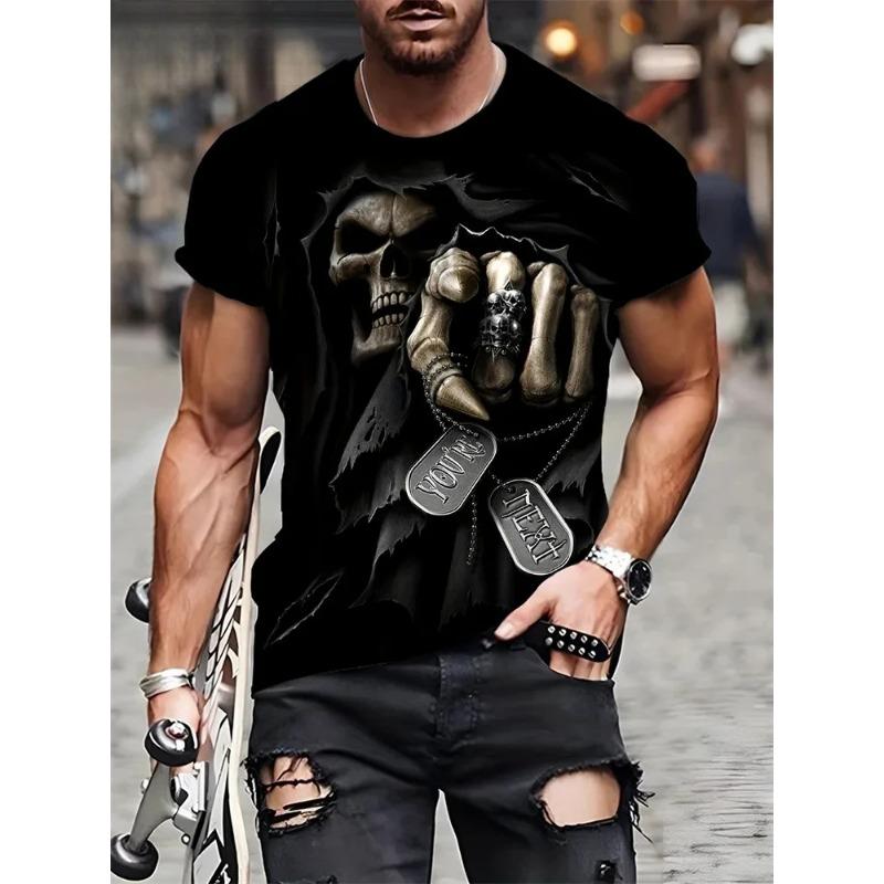 Men's Horror Skull Print T-Shirt 3D Print Vintage O-Neck Short Sleeve Fashion T-Shirts Men's Summer Street Clothing