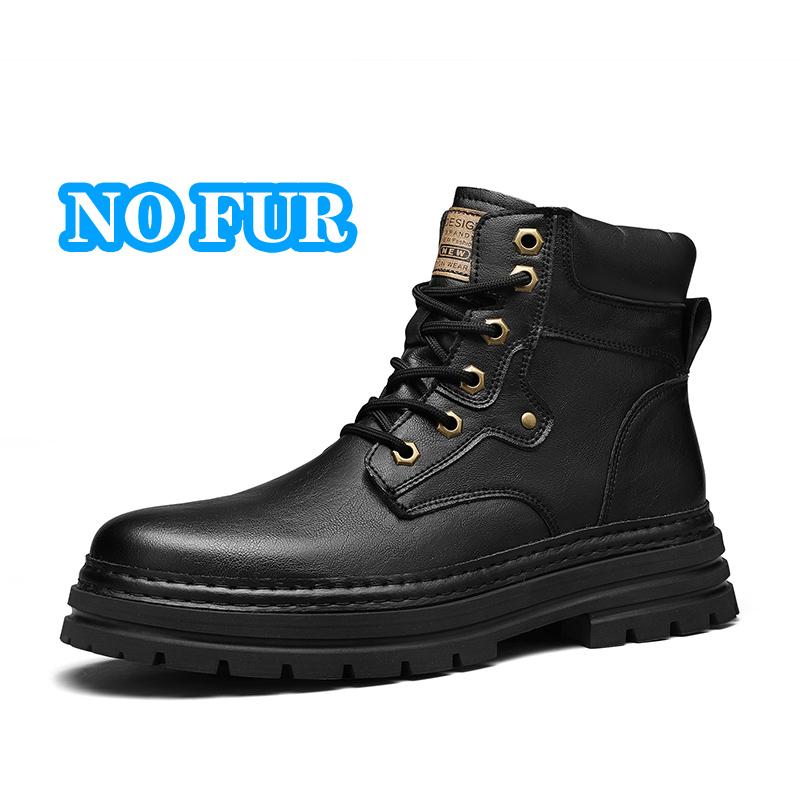 Fashion Genuine Leather Ankle Boots Man Round Toe Style Outdoor Motorcycle Boots Warm Plush Fur Winter Boots for Men Comfy Walking Shoes