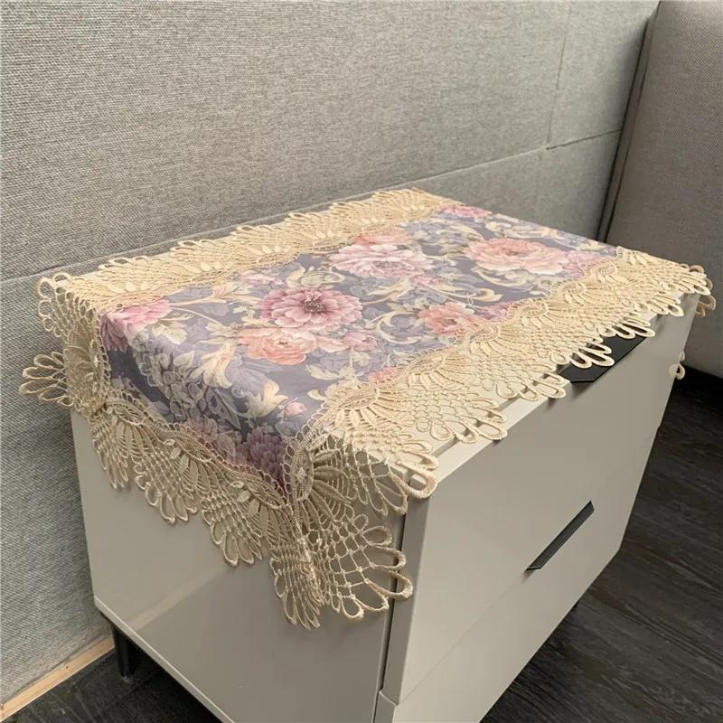 Lace Tablecloths Floral Household Bedside Table Covers Festive Dining Table Mats Rectangle Tea Table Cover Home Decoration