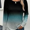 Splicing Casual Geometric Color Gradient Women's Long Sleeved Round Neck T-shirt