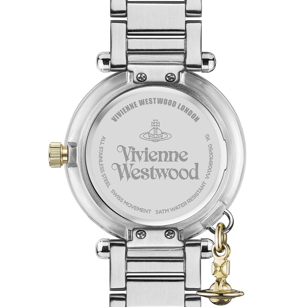 VIVIENNE WESTWOOD Mother Orb 32mm Quartz Analog Display Watch with MOP Dial Stainless Steel Women's & Two-Tone Bracelet, White, Traditional.