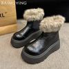 Ботильоны женские на меховой платформе, короткие, плюшевые, на среднем каблуке, 2025, новый тренд, зимние, кожаные, теплые, удобные, дизайнерские, Botas De Mujer