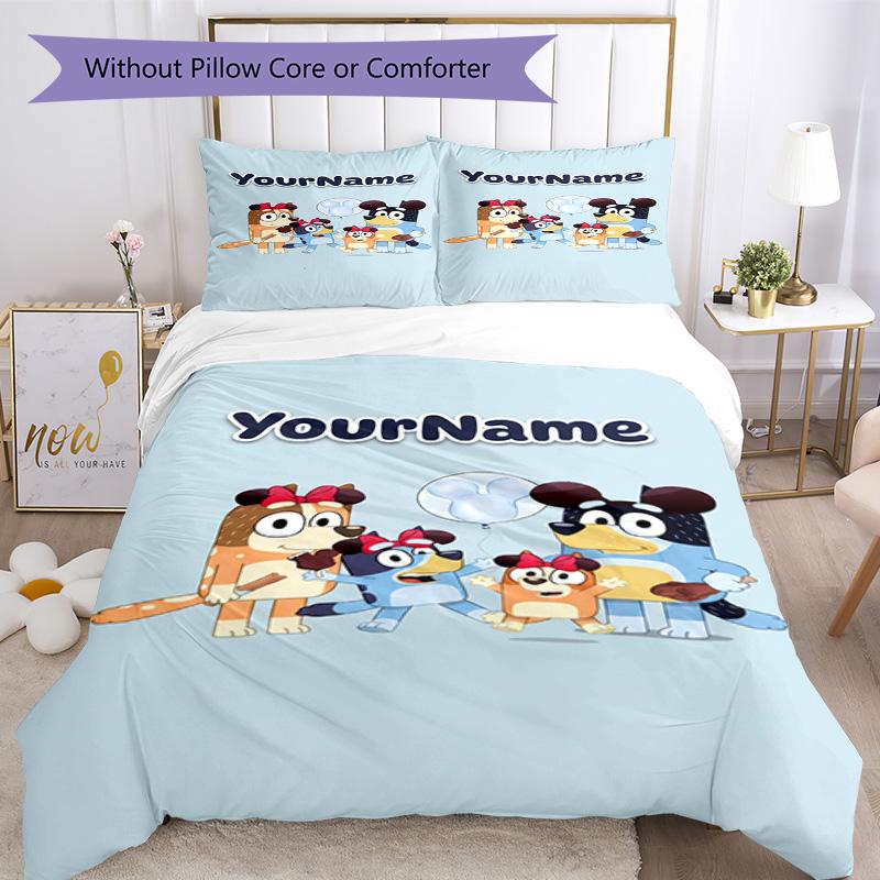 Bluey 63 Customize your name Bedding Set Breathable Duvet Cover with Pillowcases Home Decoration Birthday Gift
