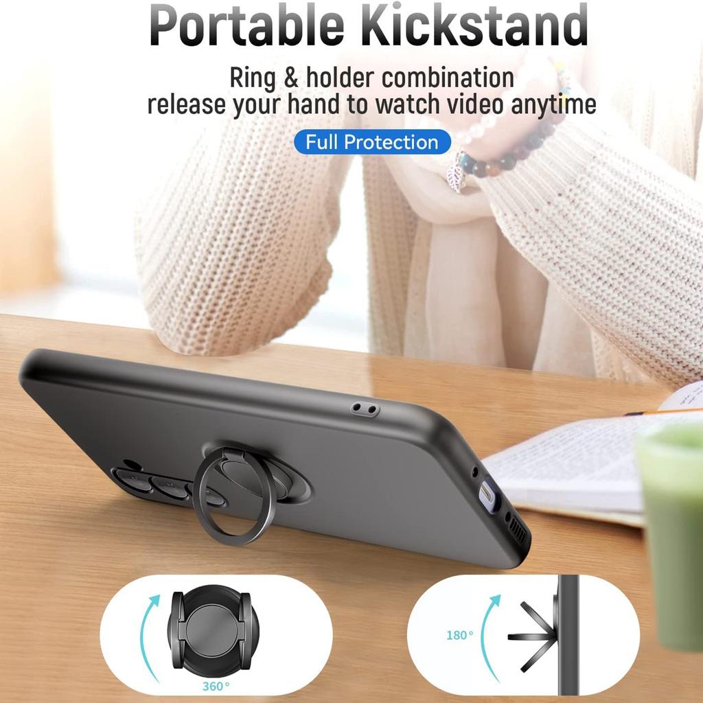 For Samsung Galaxy A34 5G Liquid Silicone Case Kickstand Phone Cover with 2.5D Arc Edge Tempered Glass Screen Film