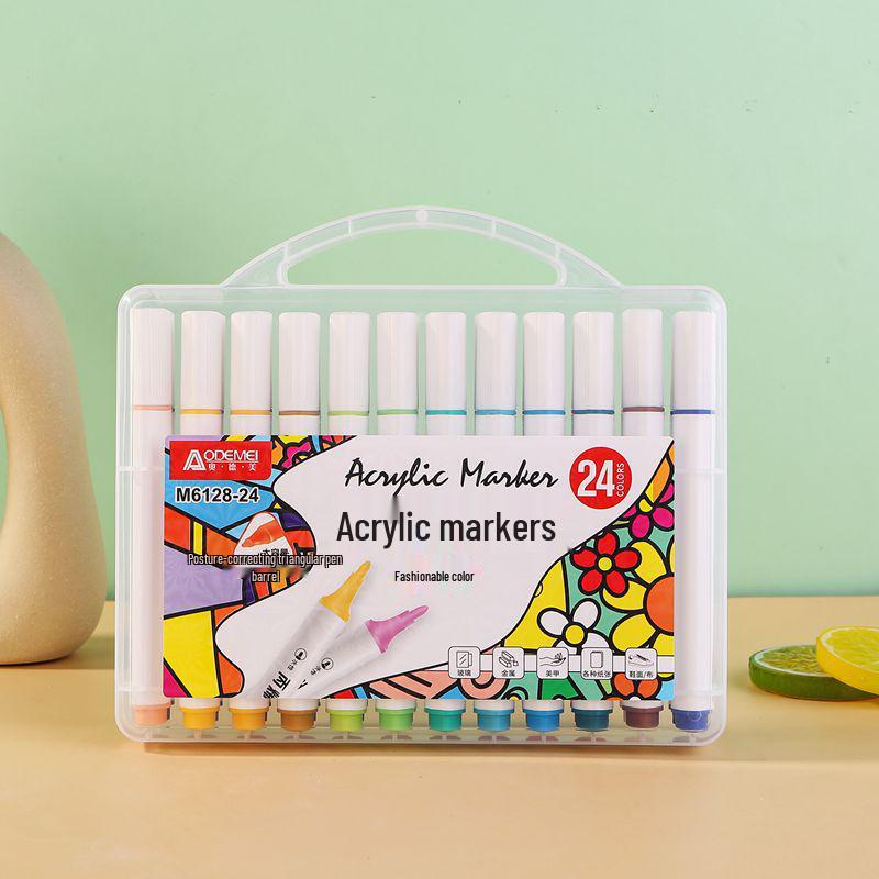 Multicolor Triangular Barrel Acrylic Markers for Students and Kids - Set of 12-60