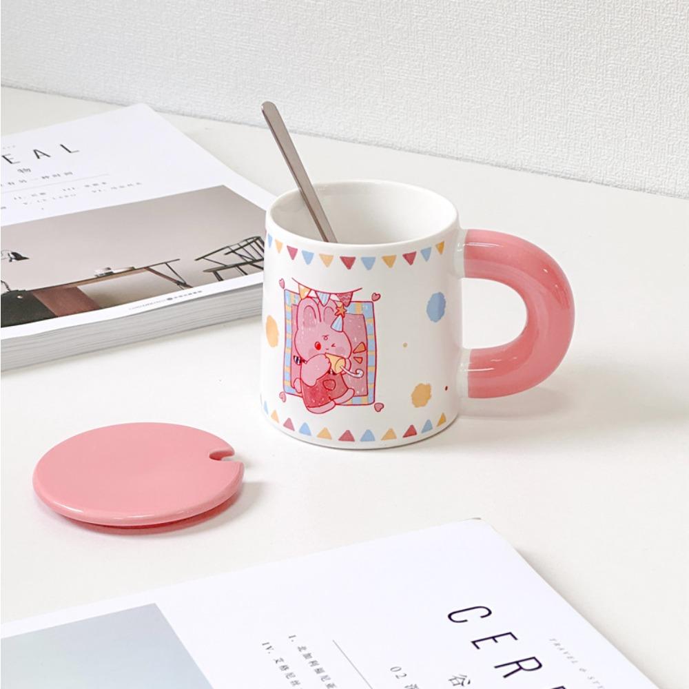 Мультяшная кружка с крышкой керамическая бытовая чашка для питья офисная чашка для молока чашка для кофе белый фарфор креативная