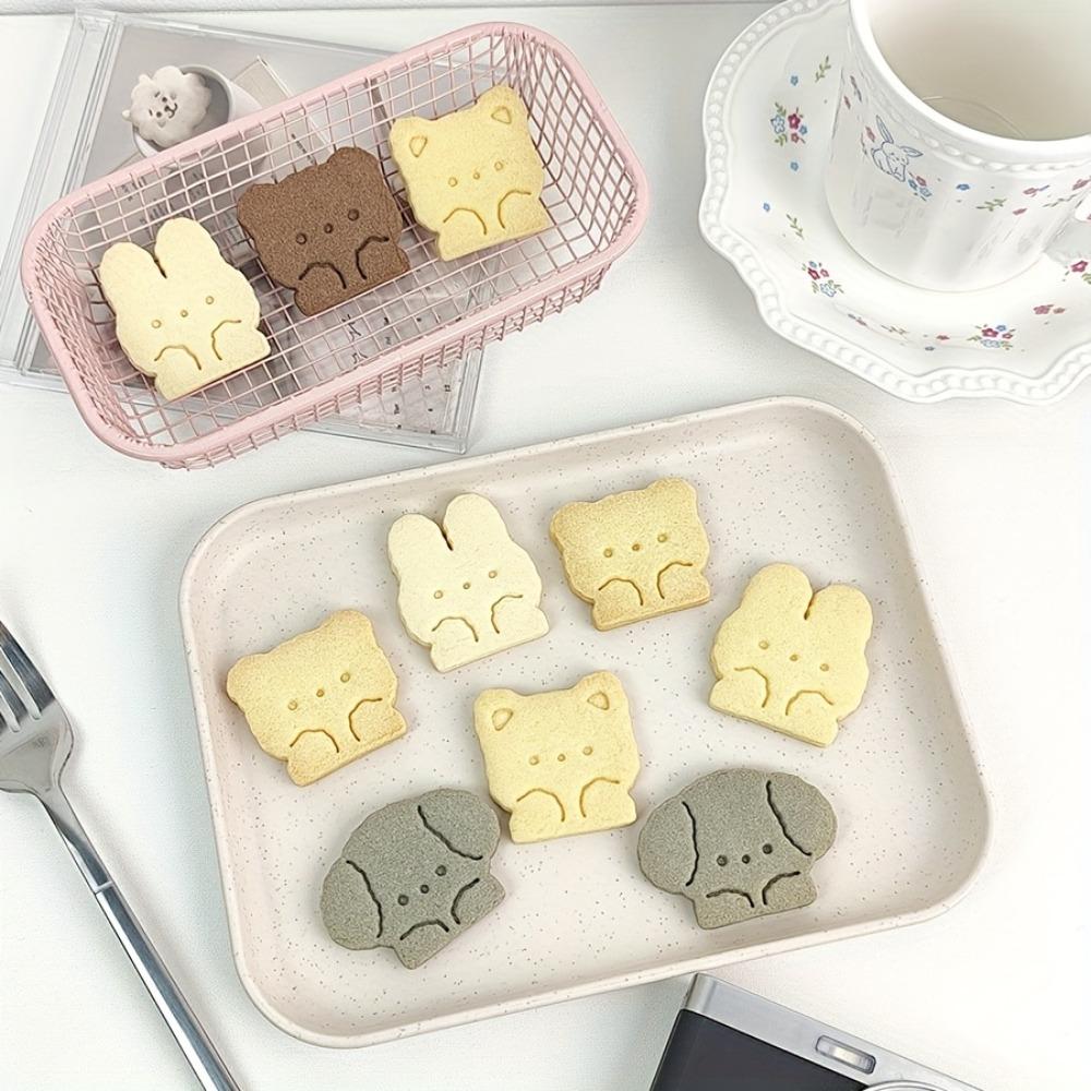 4Pcs Cute Animal Cookie Cutter Set Bear Bunny Cat Puppy 3D Stamp Molds PLA Plastic for Easter Baking Fondant Crafts 1