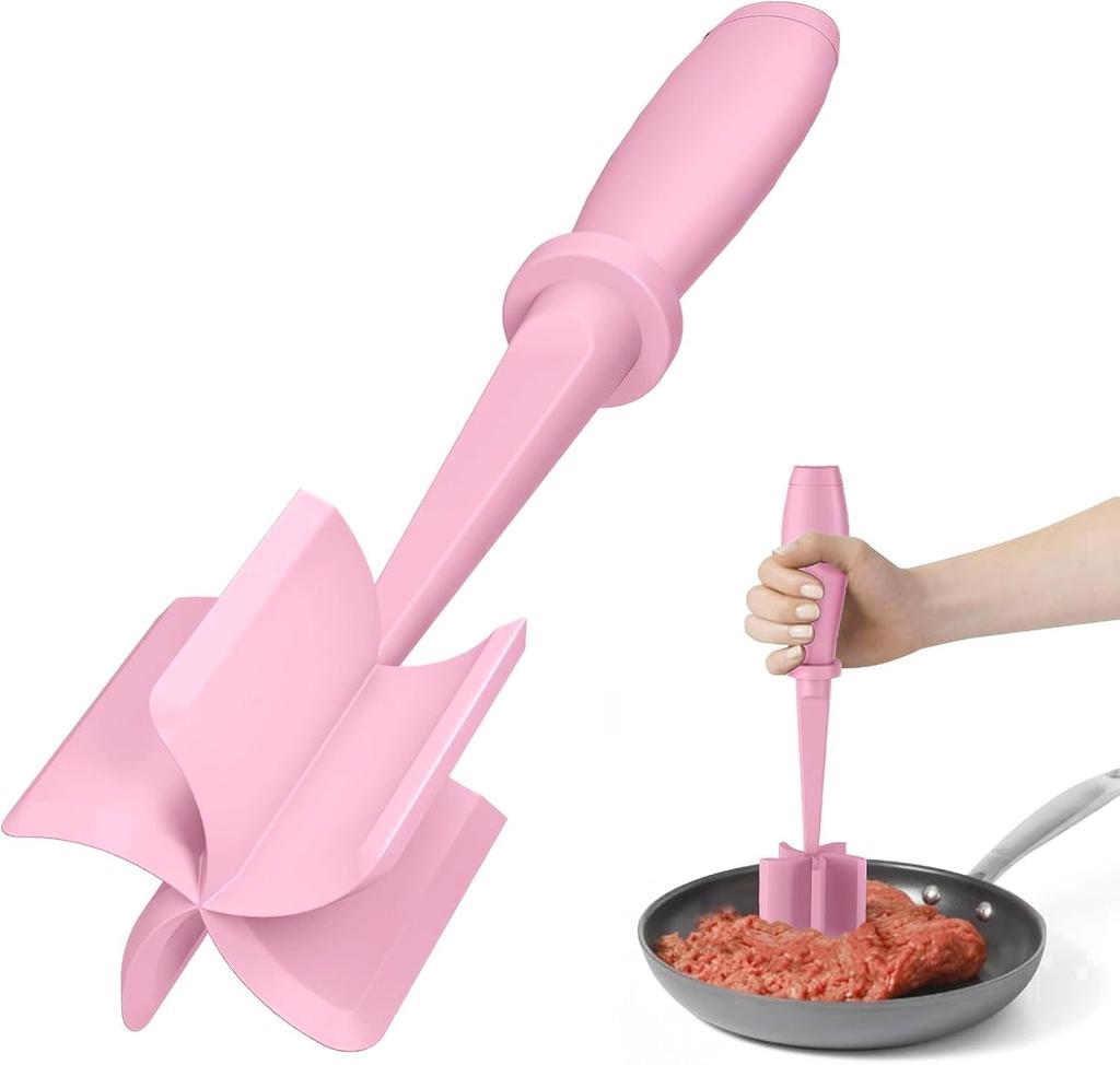 Meat Chopper, Hamburger Grinder, Premium Heat Resistant Smasher for Ground Beef, Burger Grinder Nylon Potato Mix Tool-Black