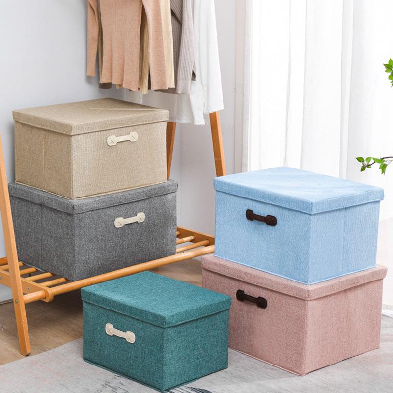 Portable Cotton and Linen Storage Box with Lid for Clothes and Toys, Foldable Cabinet Organizer