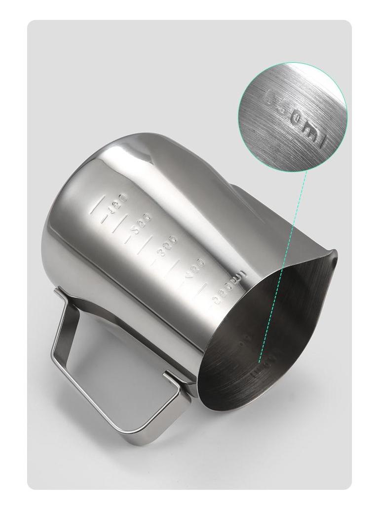 Stainless Steel Milk Frothing Cup with Spout and Measurement for Latte Art and Wax Melting
