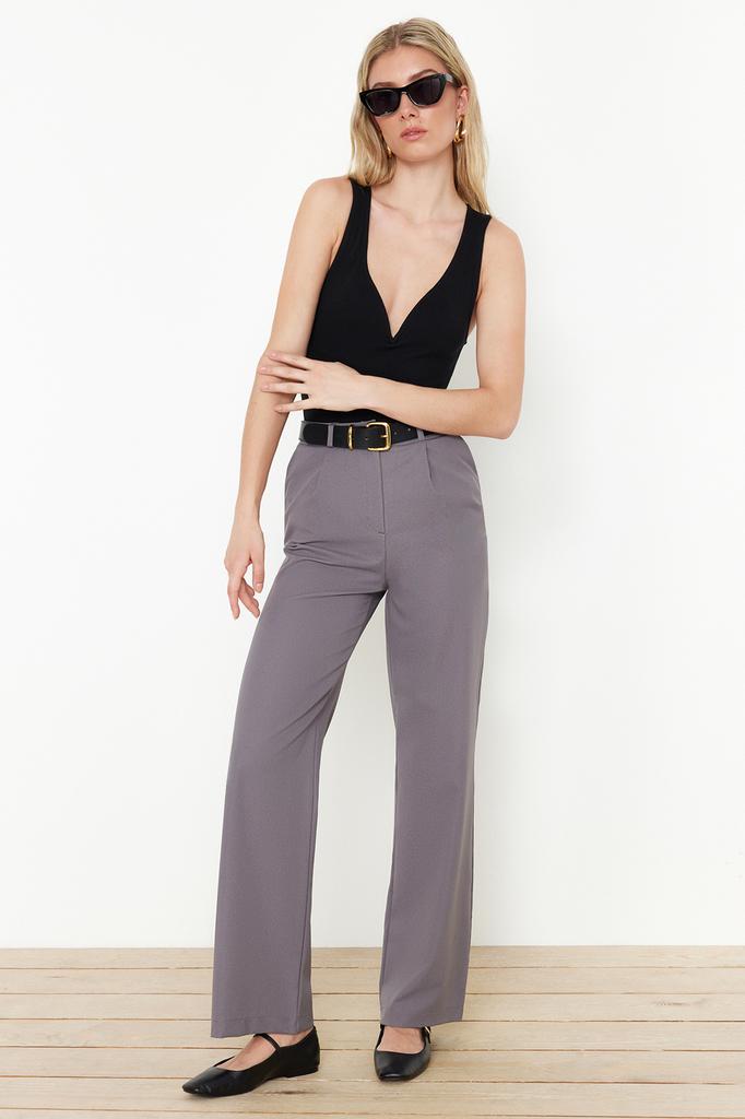 Женские модные новые брюки, серые широкие тканые брюки с широкими штанинами