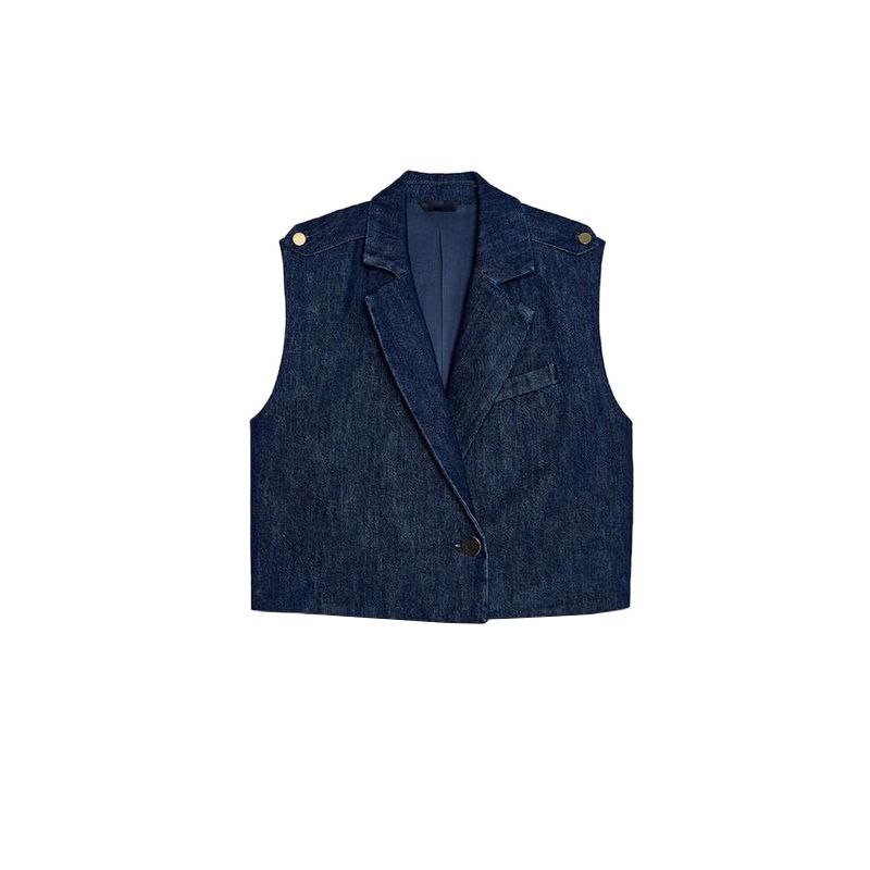 Women's Spring Clothing High Waist Wide Leg Jeans 2412040 Lapel Sleeveless Short Denim Vest 2413040