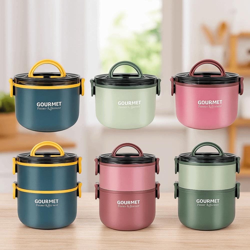 Double Layered Thermal Lunch Box 304 Stainless Steel Compartment Lunch Box School