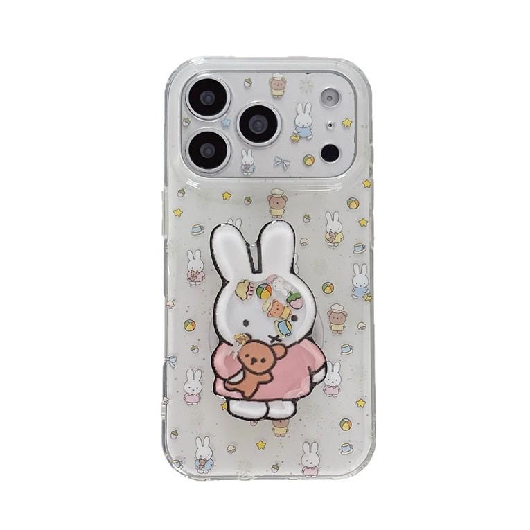 Розовый кролик подставка для iPhone 17/16 Pro Max/15/14 с девчачьим чехлом-сердечком