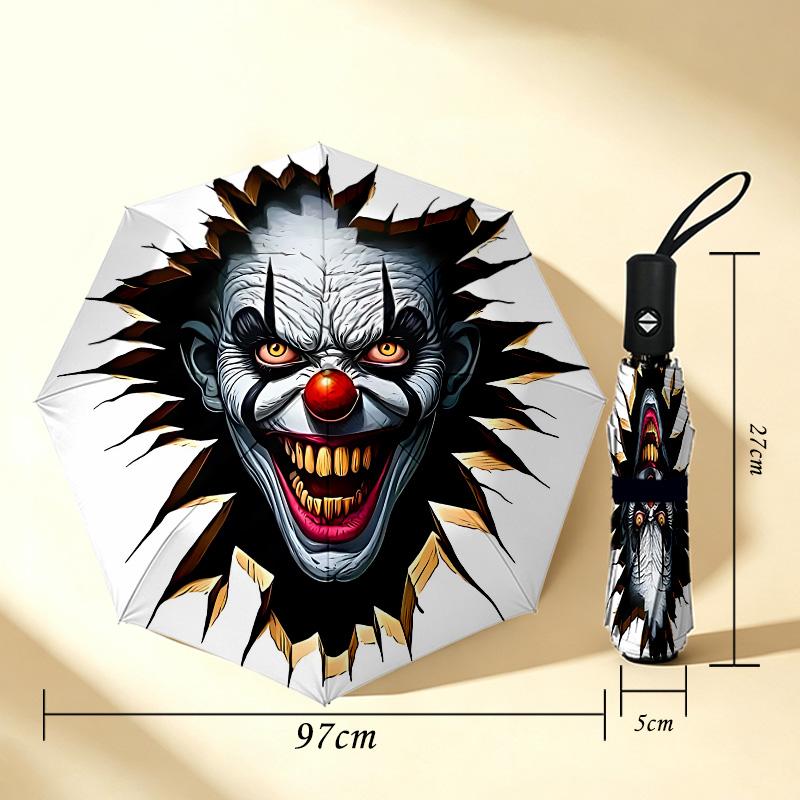 Horror Clown 8 Ribs 3Fold Black Glue Uv Protection Umbrella Sun Protection Rainproof Compact Folding Umbrella For Travel Daily Use C9241729