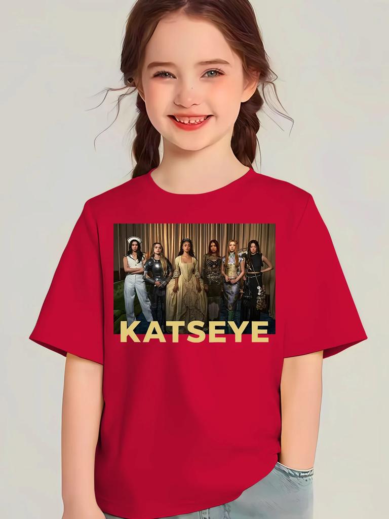 Retro Vintage KATSEYE Katseye TShirt Boys Girls Cotton Short Sleeve Fashion Cute Kids Tshirt Girl Y2K Tops Childrens Clothing