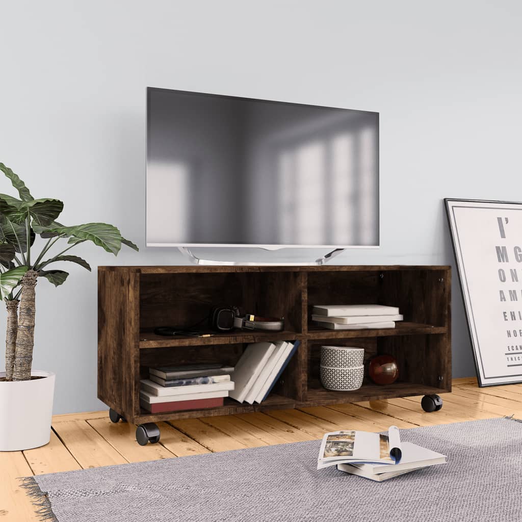 Vidaxl Szafka Pod Tv, Na Kółkach, Przydymiony Dąb, 90X35X35 Cm