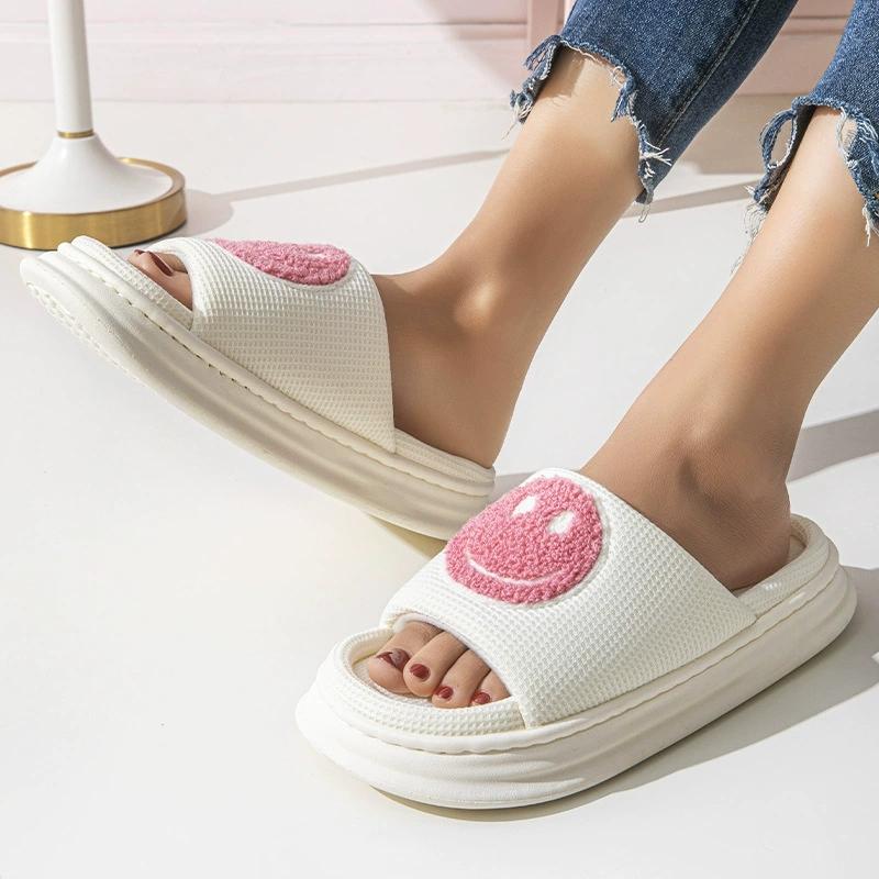 Fashion Fashion Platform Linen Slippers Women Cute Cartoon Pattern Linen Slides Woman Spring Autumn Indoor Open Toe Slippers Ladies