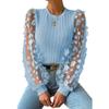 Mesh Small Flower Chiffon Shirt for Women In Spring Summer Round Neck for Slimming Pullover Long Sleeved Top