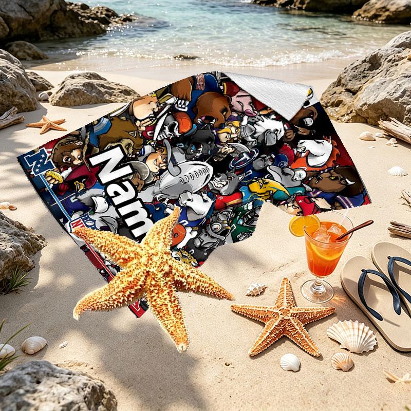 Custom Name Personalized NFL Print Beach Towel, for Trip Camping Beach Party Home Decor, Birthday Gift for Family & Friends