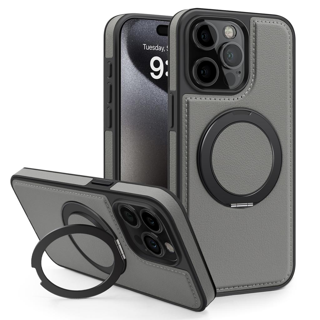 Деловой кожаный вращающийся кронштейн Чехол для телефона для iPhone 17 16 15 14 13 12 11 Pro Max Plus Magsafe Магнитное кольцо Подставка Держатель Чехол