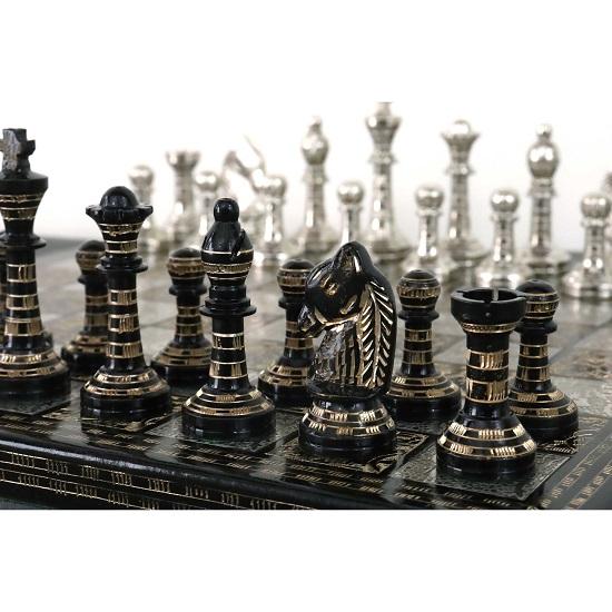 Набор классических шахматных фигур из латуни Staunton Metal Luxury, 30,48 см, серебристо-черный