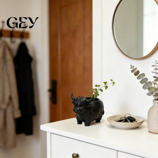 Desktop Plant Decoration Highland Cow Planter, Large Diameter Flower Pot, 3D Yak Nordic Style Pot Shape PLA Home Decor Opening