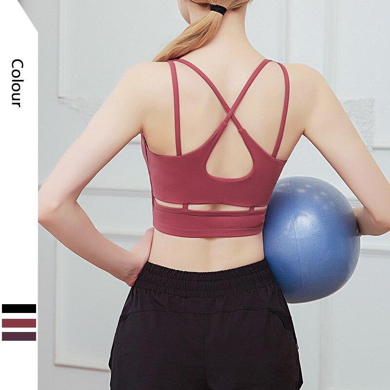 Sports Underwear Breathable Summer Cross Yoga Vest Thin Shoulder Strap Crop Top Solid Color Running Sportswear Women