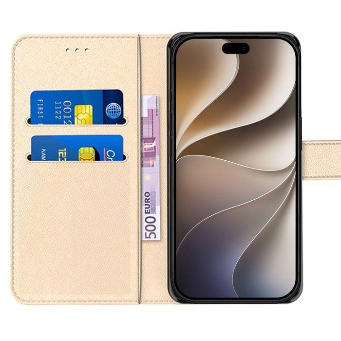 Coque + 2 Verres Trempés pour iPhone 18 Pro Max, Antichoc Anti-Rayures Cuir Synthétique Doré