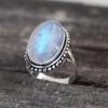 Rainbow Moonstone Gemstone Ring, Oval Ring, Christmas Valentine Gift, Boho Jewelry, 925 Silver Ring