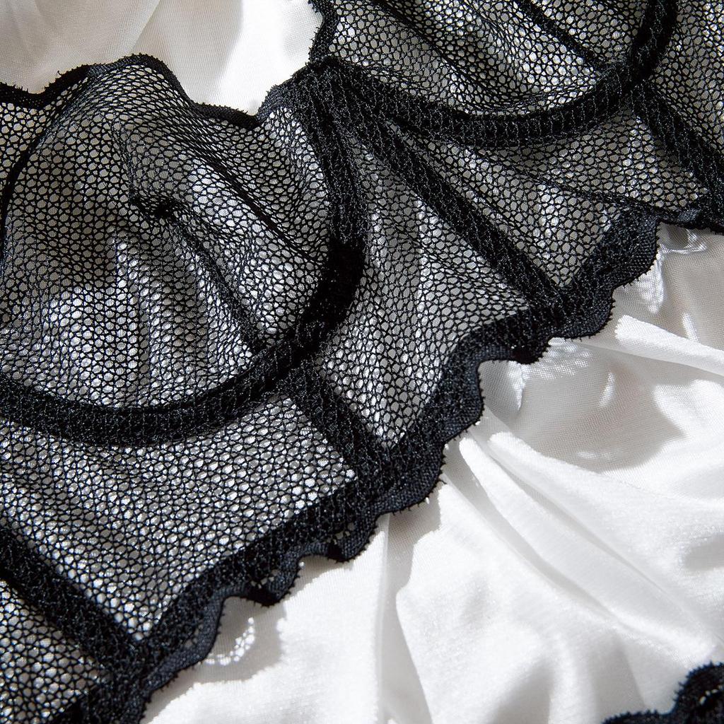 Европейский и американский сексуальный сет из кроп-топа из сетки «рыбья кость» и кружевного бюстгальтера-стрингов – Удобный, эластичный, просвечивающий, формирующий