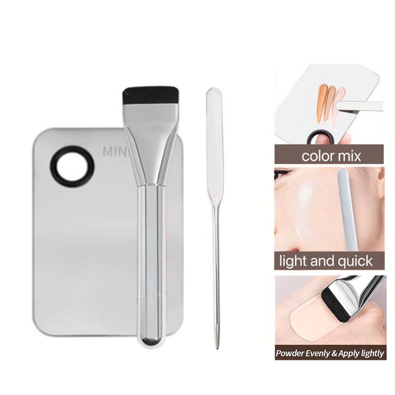 Makeup Foundation Brush Mixing Palette Stainless Steel Foundation Lipstick Eye Shadow Mixer Palette With Spatula Makeup Tools