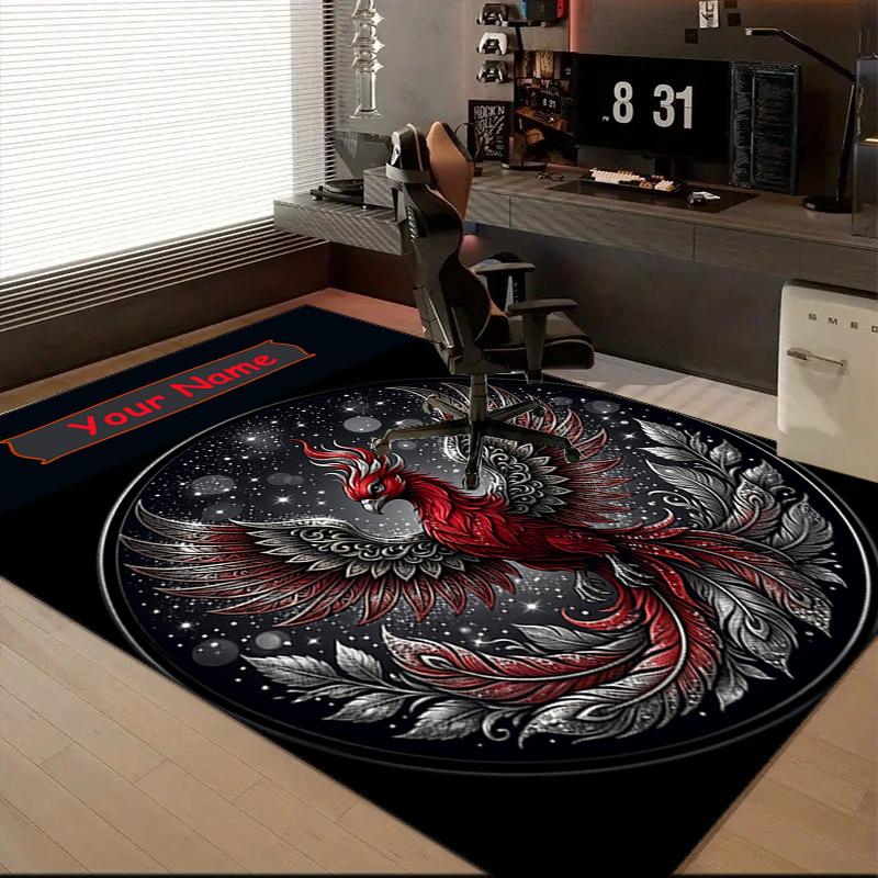 1PC Custom Name Phoenix Artwork Theme Floor Mat Ideal for Living Room, Game Rooms, Office, Bedroom,Floor Mat Playful Design