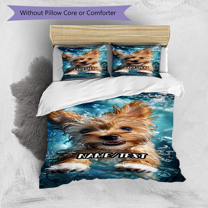 3PC Custom Name Puppy Water Adventure Bedding Set Duvet Cover Closure Includes 1 Duvet Cover & 2 Pillowcases for Bedroom
