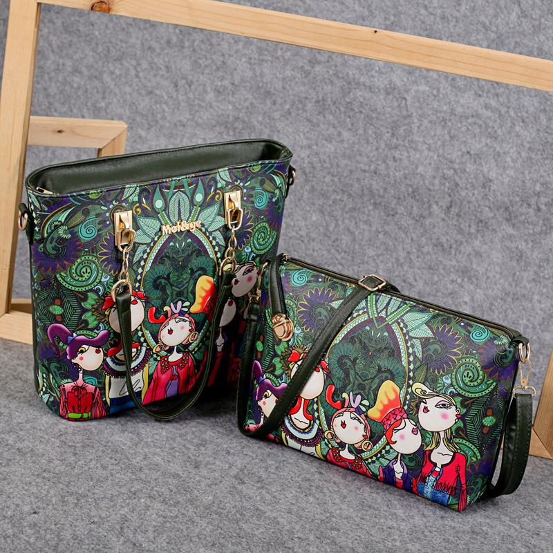 Модный креативный лесной стиль, цифровая печать, комплект женских сумок из 6 предметов, сумка с рисунком персонажа в стиле ретро, ​​сумка через плечо, сумка-тоут, кошелек и сумка для ключей