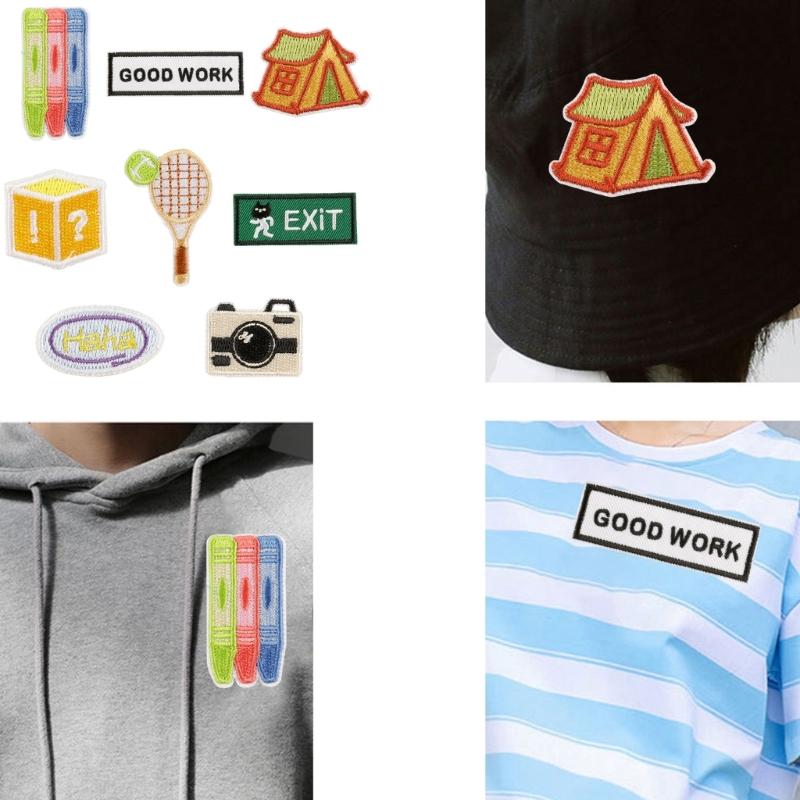 8 Pcs Sew On/Iron On Patches Camera Embroidered Patches Tennis Racket Sewing Patches Applique for Backpacks Decorations