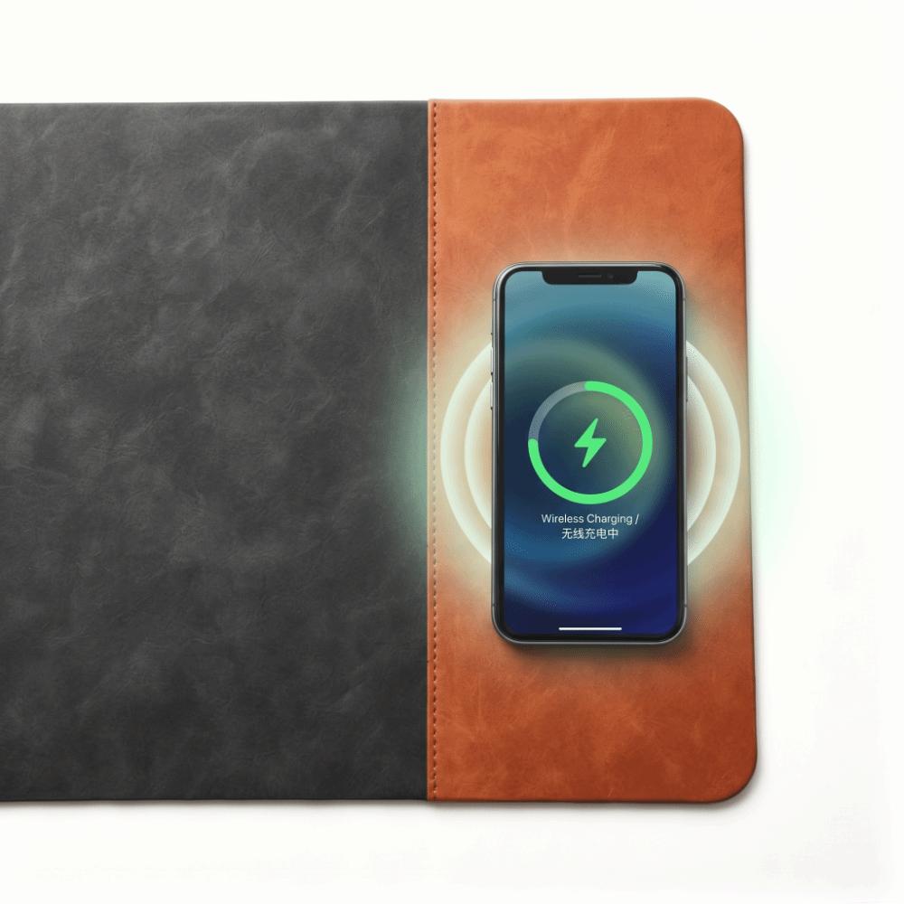 Non-slip Wireless Charging Mouse Pad PU Leather 2 in 1 Mouse Pad Home Office
