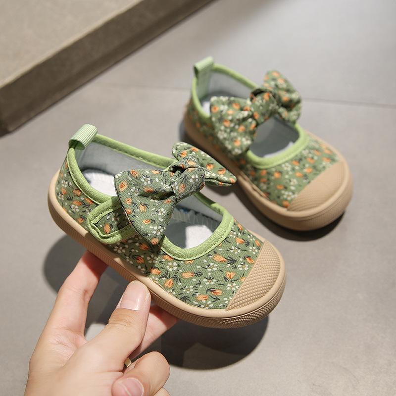 Детская парусиновая обувь, новинка 2023 года: лето и осень, обувь на мягкой подошве для малышей, обувь принцессы с цветочным бантом для девочек, обувь для малышей Tide