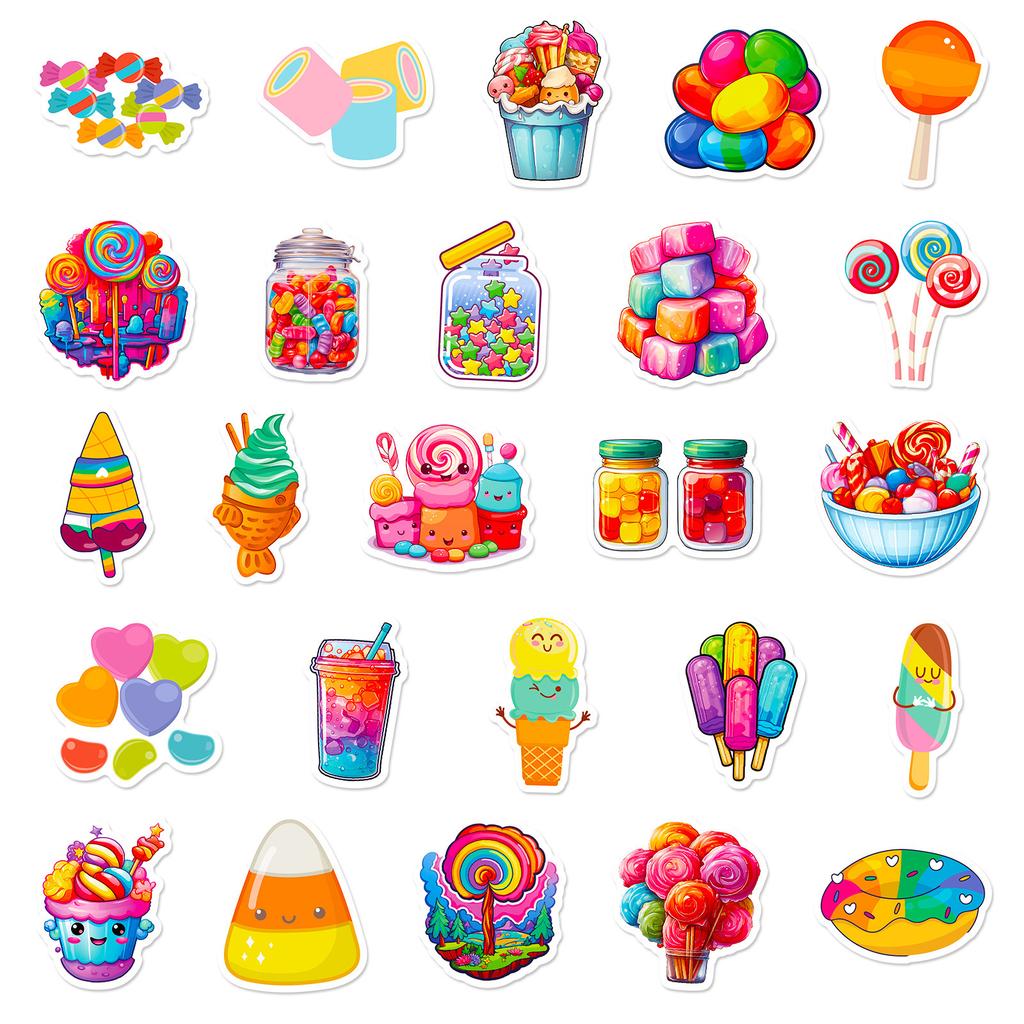 50 Stickers Colorful Candy Lollipop Dessert Personalized Diy Decorative Stickers Waterproof Stickers