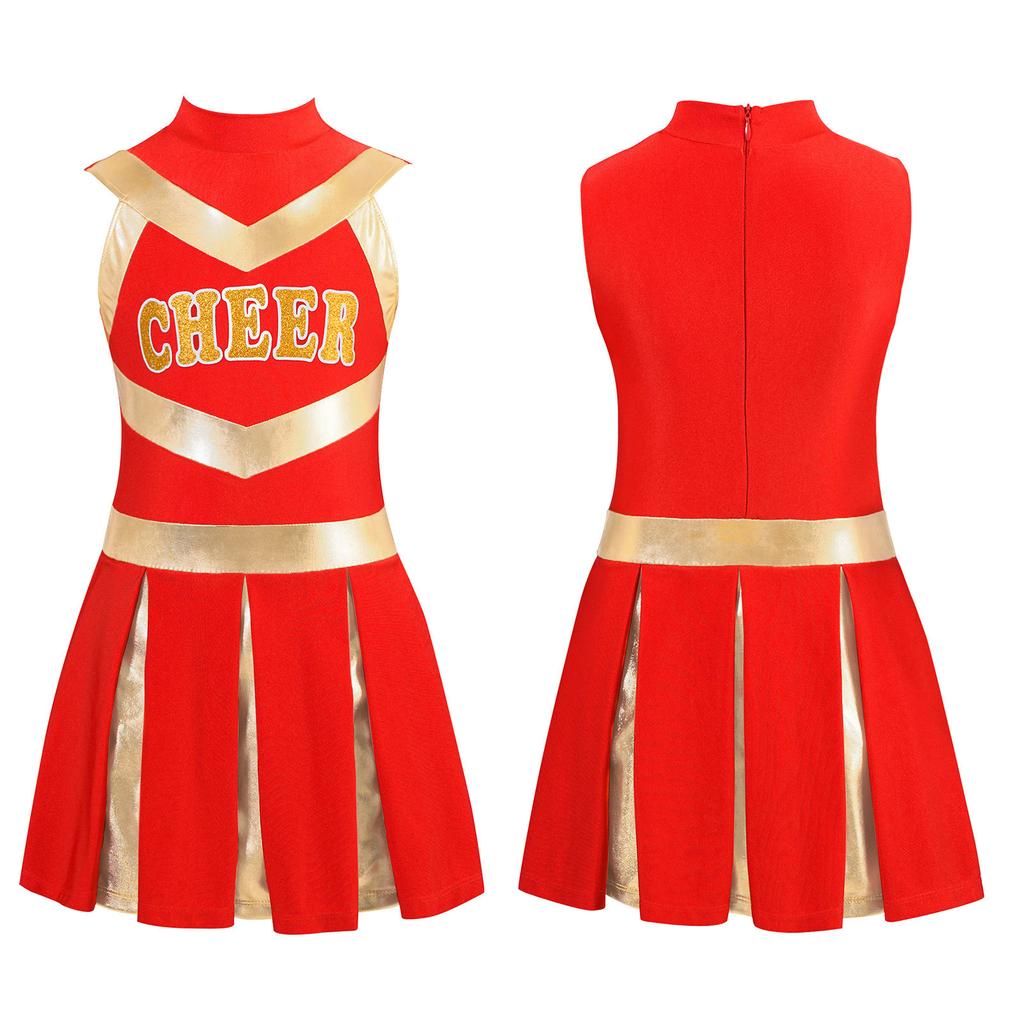 Униформа для девочек, костюм для болельщиц-подростков, командная одежда, без рукавов, контрастное цветное плиссированное платье, костюм на Хэллоуин
