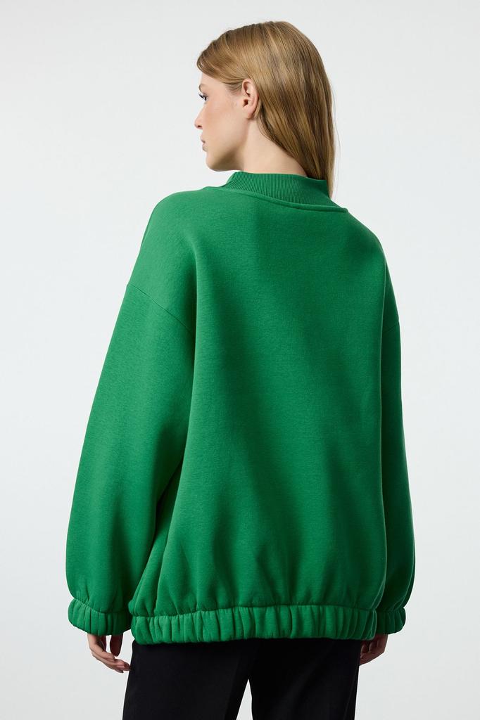 Женская модная стильная толстовка зеленого цвета с подробной вышивкой, широкий вязаный свитшот оверсайз