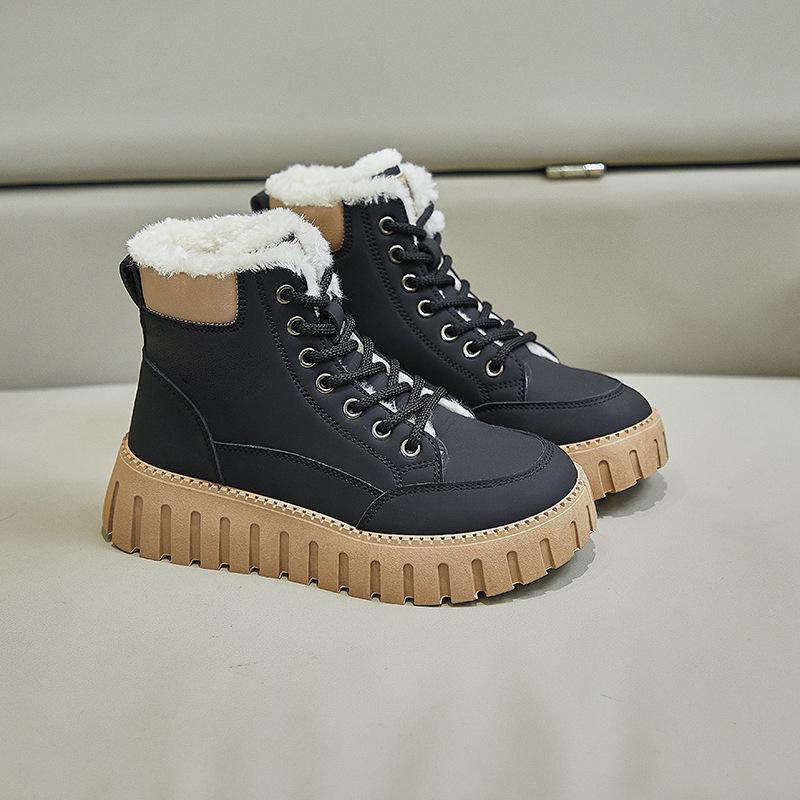 2024 зимние новые туфли средней высоты женские бархатные теплые универсальные студенческие большие хлопковые туфли теплые туфли-маффины импортная торговля