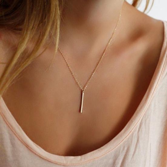Women Metal Bar Charm Dangle Chain Pendant Necklace