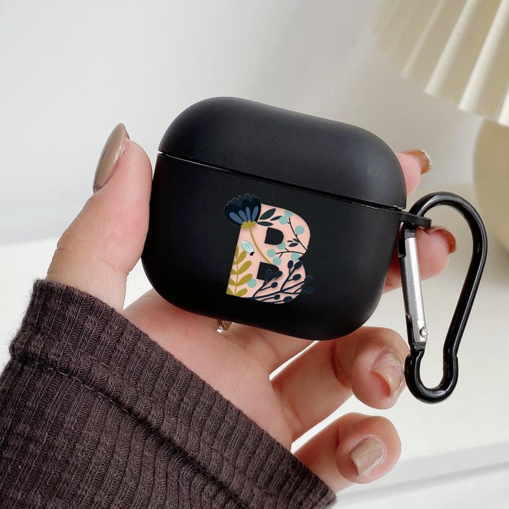 Чехол Art Initial Letter от A до Z с розовыми цветами для Apple Airpods 1 2 3 Pro 2, чехлы для Bluetooth-гарнитуры для Air Pods Box, черный чехол